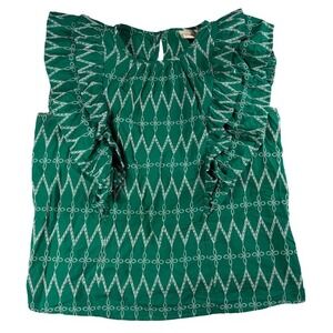 Universal Thread Green White Embroidered Ruffle Sleeve Top Women's Size S